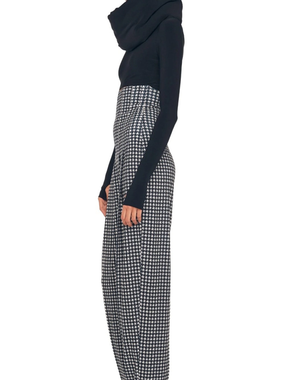 Norma Kamali Black and White Houndstooth Maxi Wide Leg High Waist pants - Picture 3 of 15